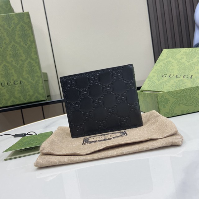 gucci專櫃2024新款壓花原廠皮男士短夾 古馳飾GG細節錢包 jcp2373